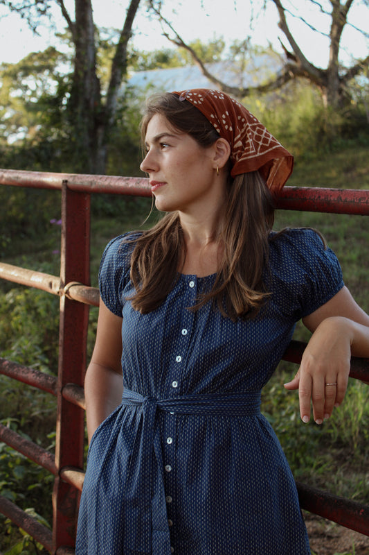 The Willa Dress  Navy Blue Button Down Cotton Midi Dress