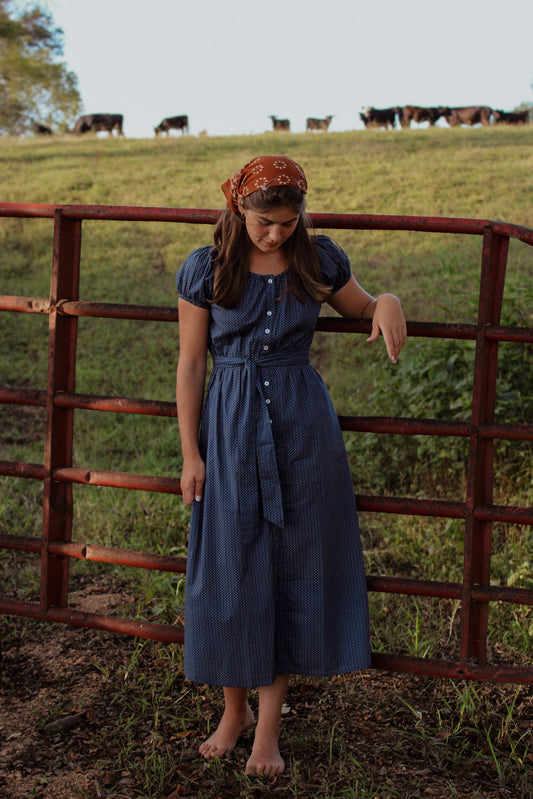 The Willa Dress  Navy Blue Button Down Cotton Midi Dress